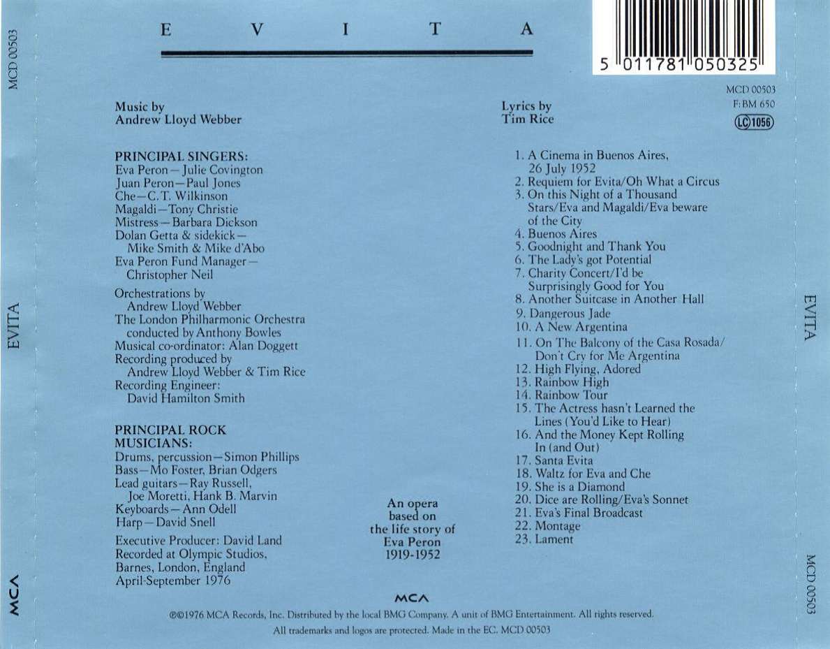 Evita  Soundtrack 20th Anniversary Edition : Back